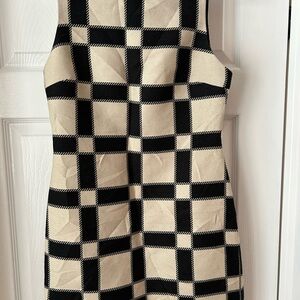 Checkered Sleeveless Dress - Black and Beige